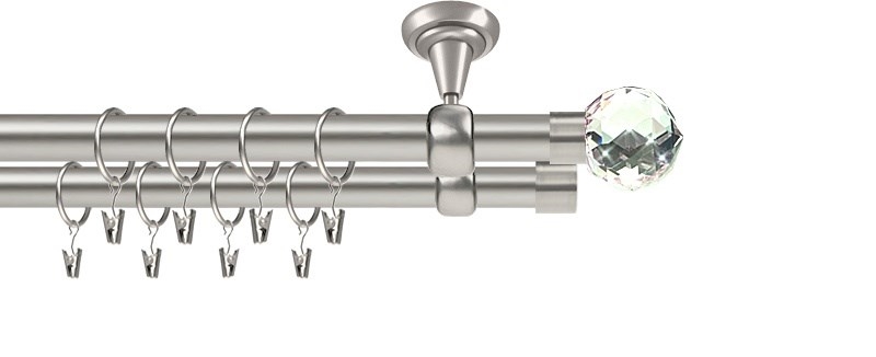 Kovové garnýže dvouřadé stropní 19mm - ROMA BELUNA CRYSTAL chrom