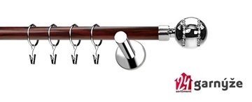 Kovové garnýže jednořadé moderní 19mm EXTRA - PICO CRYSTAL nerezové, mahagon
