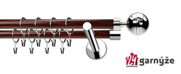 Kovové garnýže dvouřadé moderní 19 a 19mm - Extra KOULE ELEGANT nerezové, mahagon