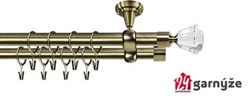 Kovové garnýže dvouřadé stropní 19mm - ROMA CLAREX CRYSTAL mosaz